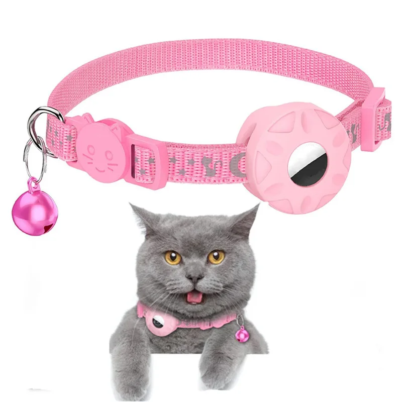 Reflective Cat Collar with Bell, Anti-Lost Tracking Neck Collar Compatible with Apple AirTag for Kittens, AirTag Not Included