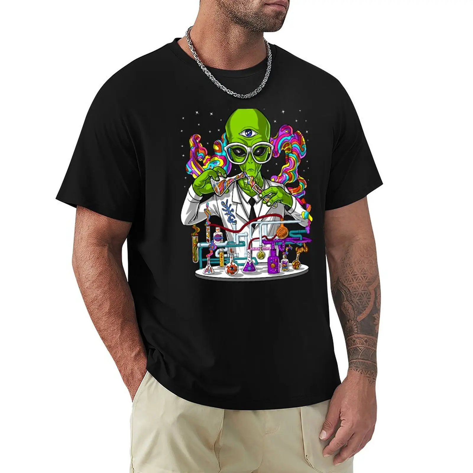 

Psychedelic Alien Scientist T-Shirt quick drying custom shirt shirts men graphic