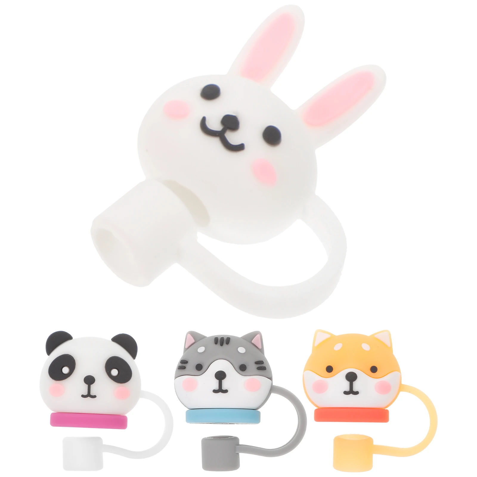 

4 Pcs Animal Cap Tips Cover Rabbit Cat Dust Plug Protector Toppers PVC Suction Cups Straw Covers Straw Tip Cover