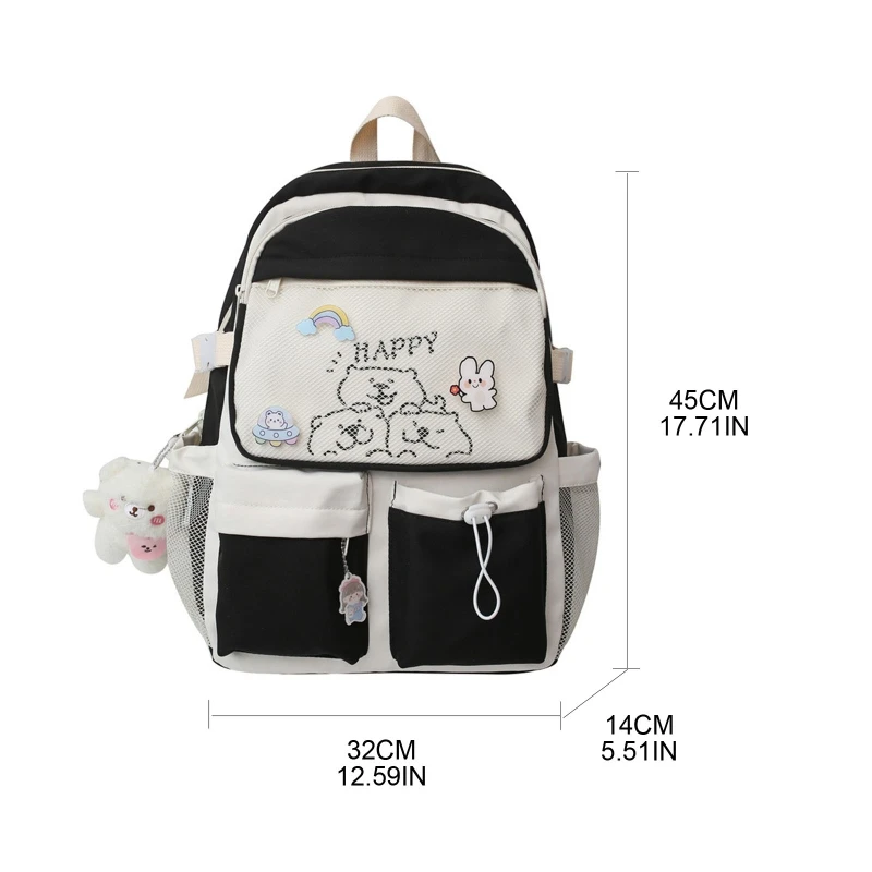 Mochila multicolorida para estudantes da escola primária com emblema pingente Chubby Bear