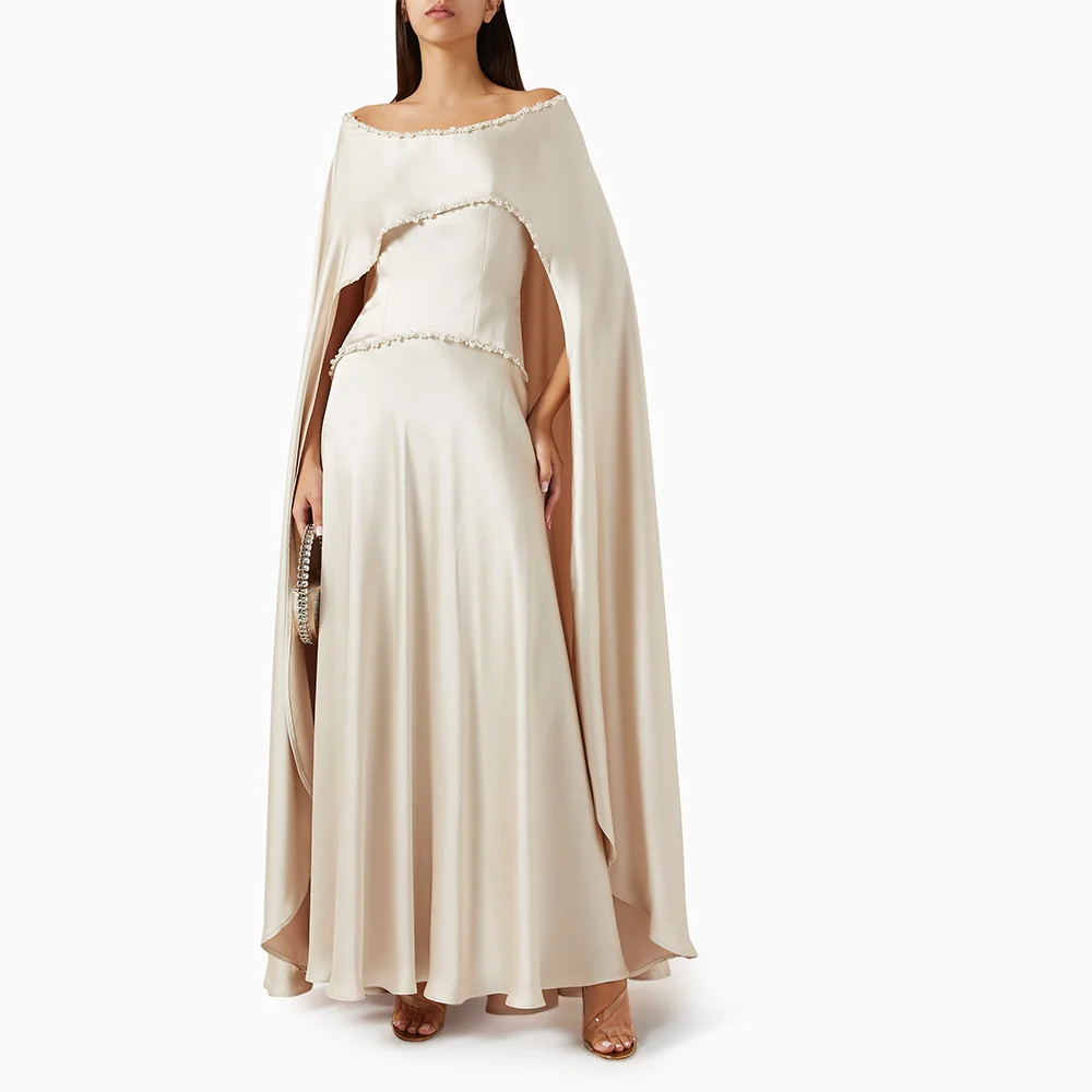 

Elegant White Evening Dress Boat Neck Long Sleeves Evening Gowns Satin Mermaid Ankle Length Formal Dresses Customized 2025