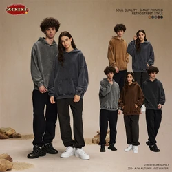 ZODF Vintage Batik Washed 420gsm Cotton Hoodies For Men Unisex Heavyweight Loose Hip Hop Hooded Sweatshirts Pullovers HY0696