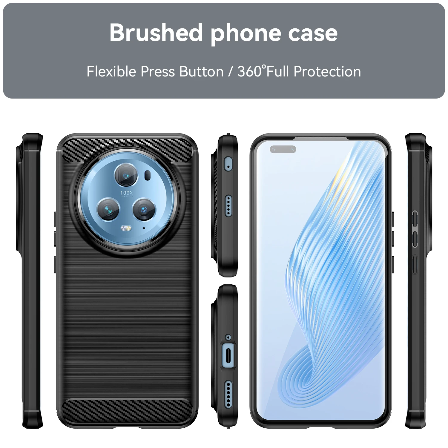 For Honor Magic 5 Pro Magic 5 6.7 inch Soft TPU Silicone Protective Back Cover Brushed Carbon Fiber Texture Shockproof Case