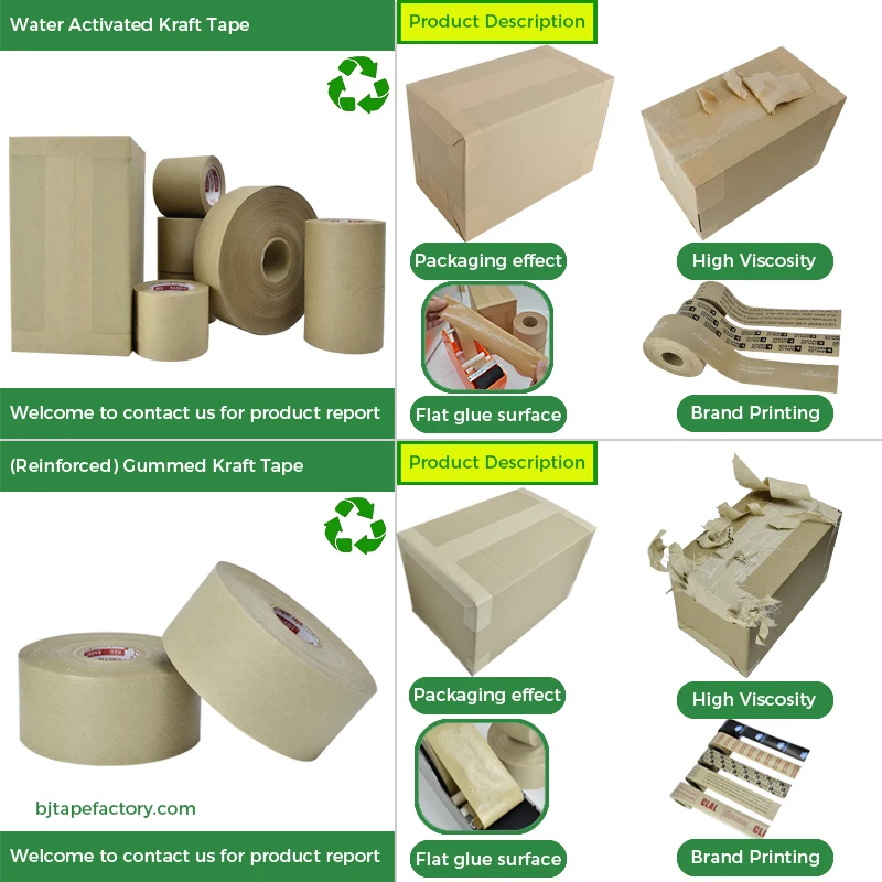 10 pieces.custom.Source factory custom Eco-friendly-activated reinforce kraft gummed paper tape sealing strapping