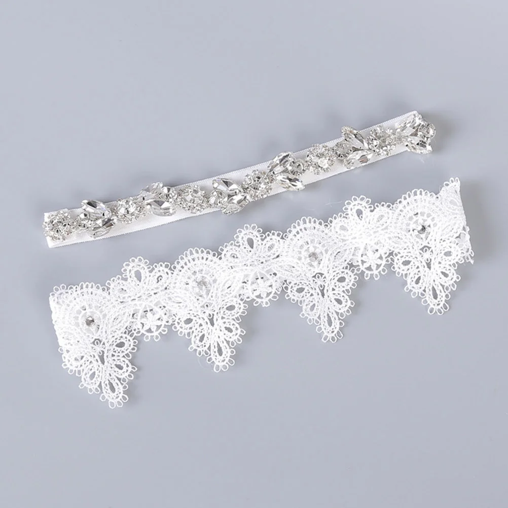 2 PCS Garterbelt Bridal Wedding League Bride with Diamonds for Simple Garters Decorate Miss