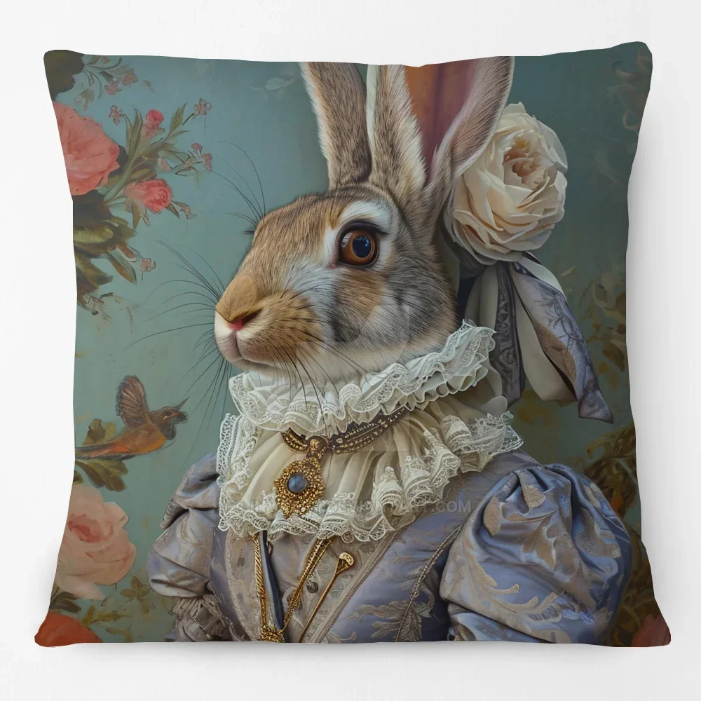 

Vintage Easter Girl Cushion Cover Victorian Rabbit Bunny Portrait Print Decorative Pillow Case