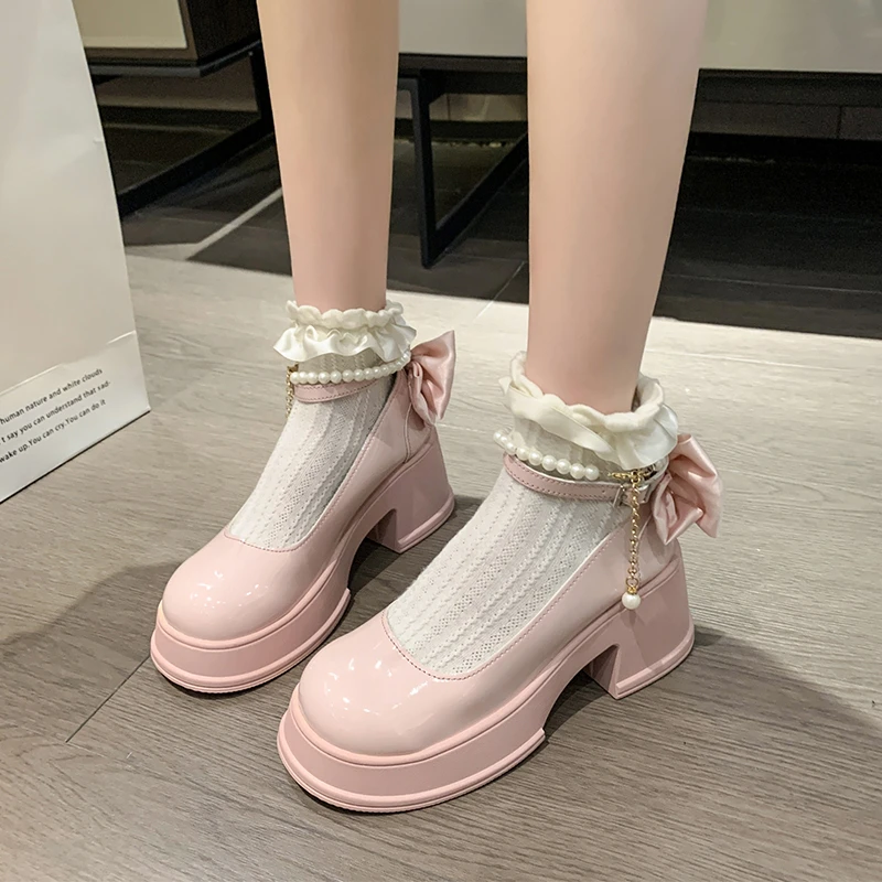 Spring/Summer High Heels with Skirts High Heels Pearl Buckles Mary Jane Business Women's Shoes Banquet Casual Shoes for Women