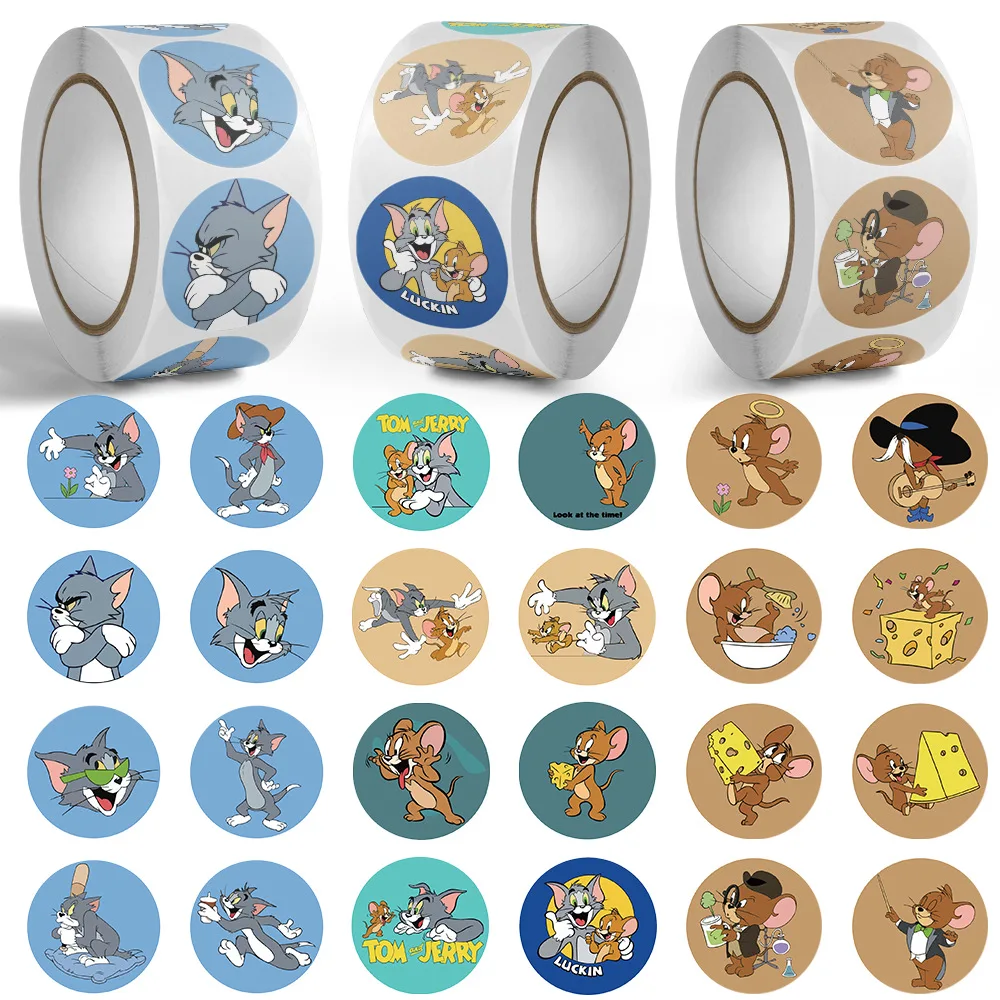 500PCS Tom and Jerry Stickers DIY Cartoon Anime Figure Image Children's Reward Envelope Sealing CUP Trunk Sticker Decoration