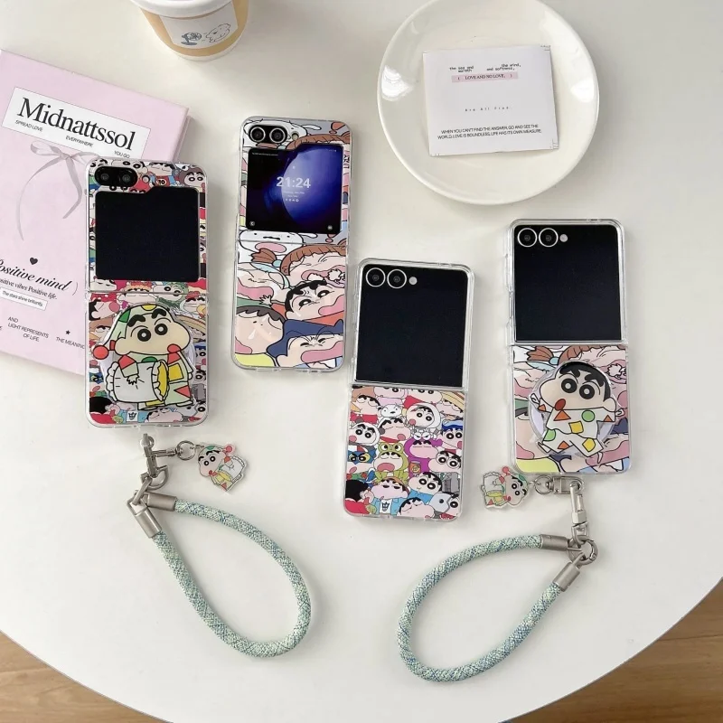 

Anime Cute Crayon Shin-chan Frog Folding Magsafe Wireless Charge Case For Samsung Z Flip 6 Z 3 4 5 6 7 Shin-chan Magnetic Holder