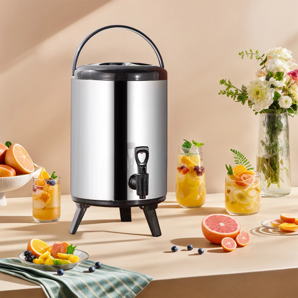 

Stainless Steel Double-Layer Container 6/8L with Faucet Beverage Dispenser Milk Tea Buckets Ideal for Water Milk Tea and Coffee