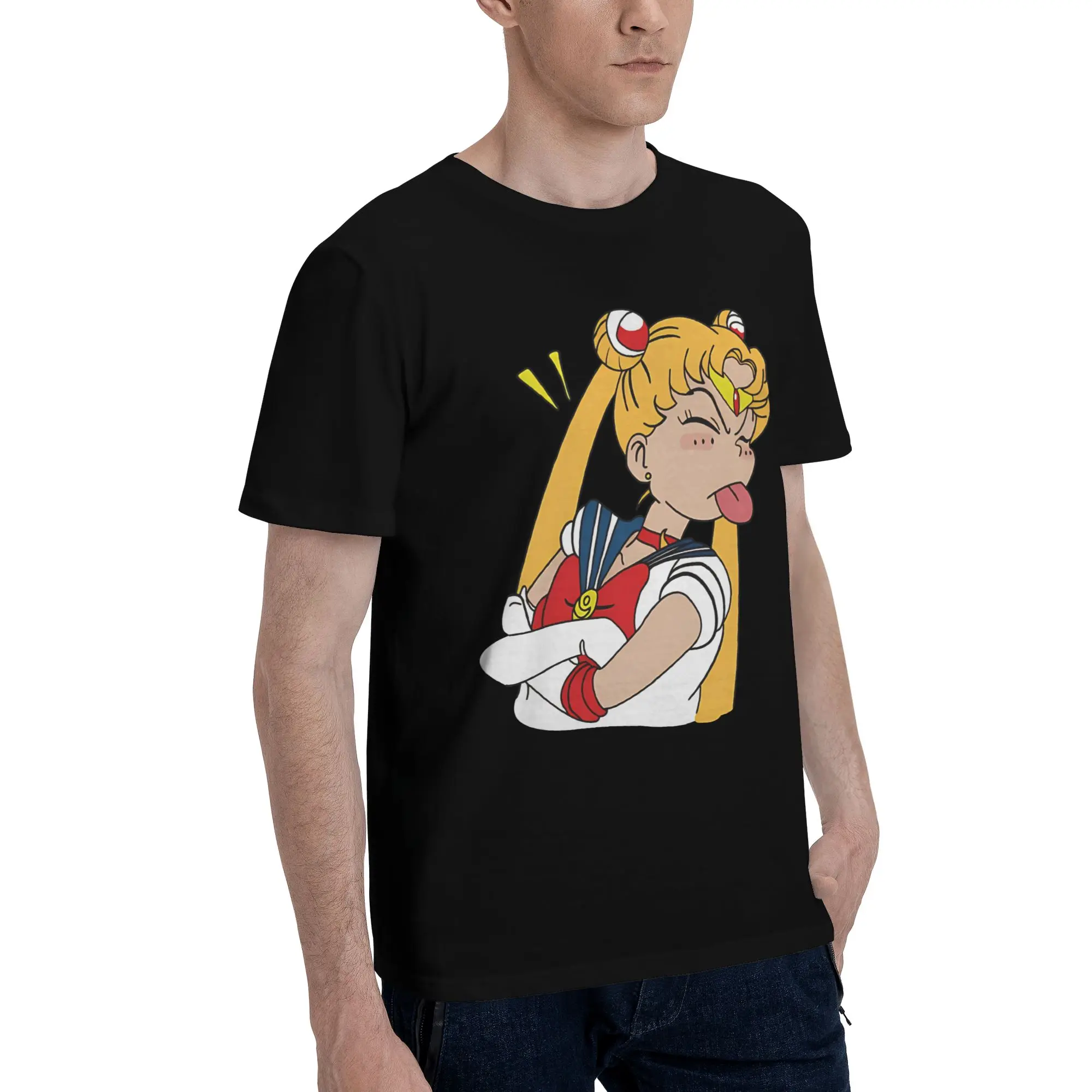 Funny Face  Funny Graphic 100% Cotton T-Shirt Bandai Sailor Moon Tops Tees For Men