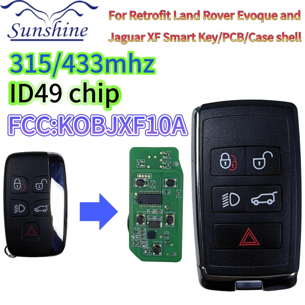 

Sunshine ID49 chip 315/434MHz Car Remote Smart Key Fob fit Jaguar for Land Rover Discovery 4 Freelander Range Rover Sport Evoque