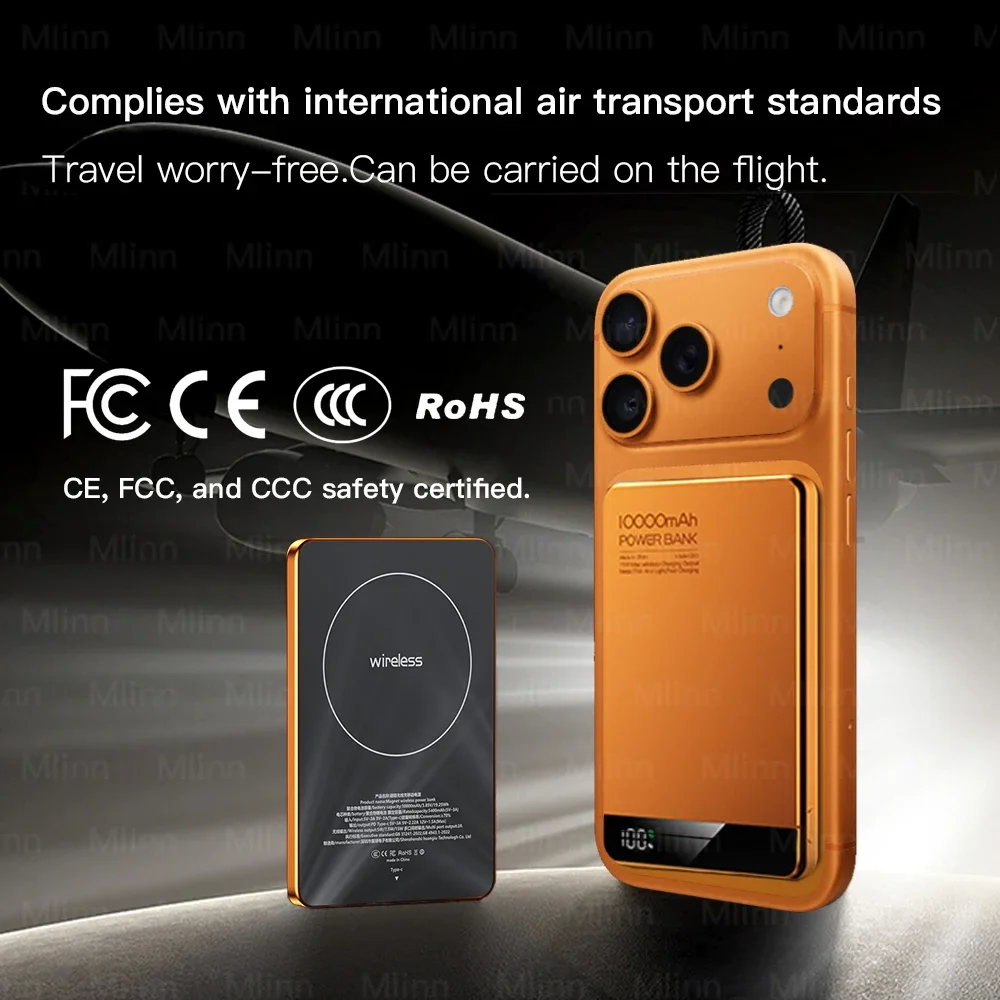 

Ультратонкий магнитный беспроводной внешний аккумулятор MagSafe с быстрой зарядкой 10000 мАч, портативная батарея 20 Вт для iPhone 17, iWatch, Samsung