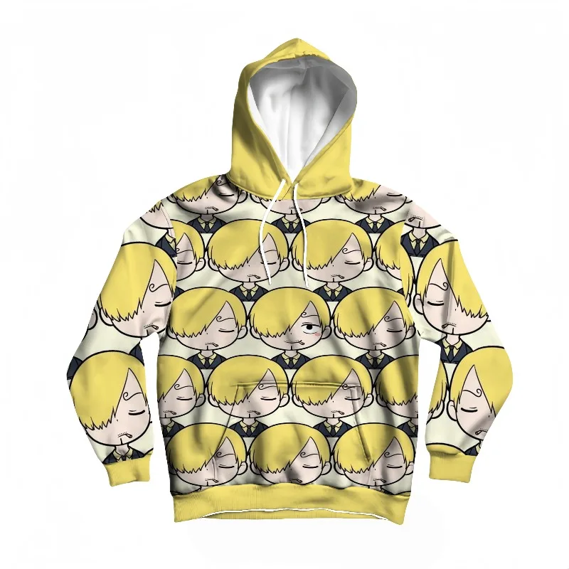 

Мужская осенне-зимняя цельная толстовка с капюшоном Chibi Sanji с узором и принтом высокой четкости, аниме-дизайн, теплый пуловер для повседневного использования и косплея