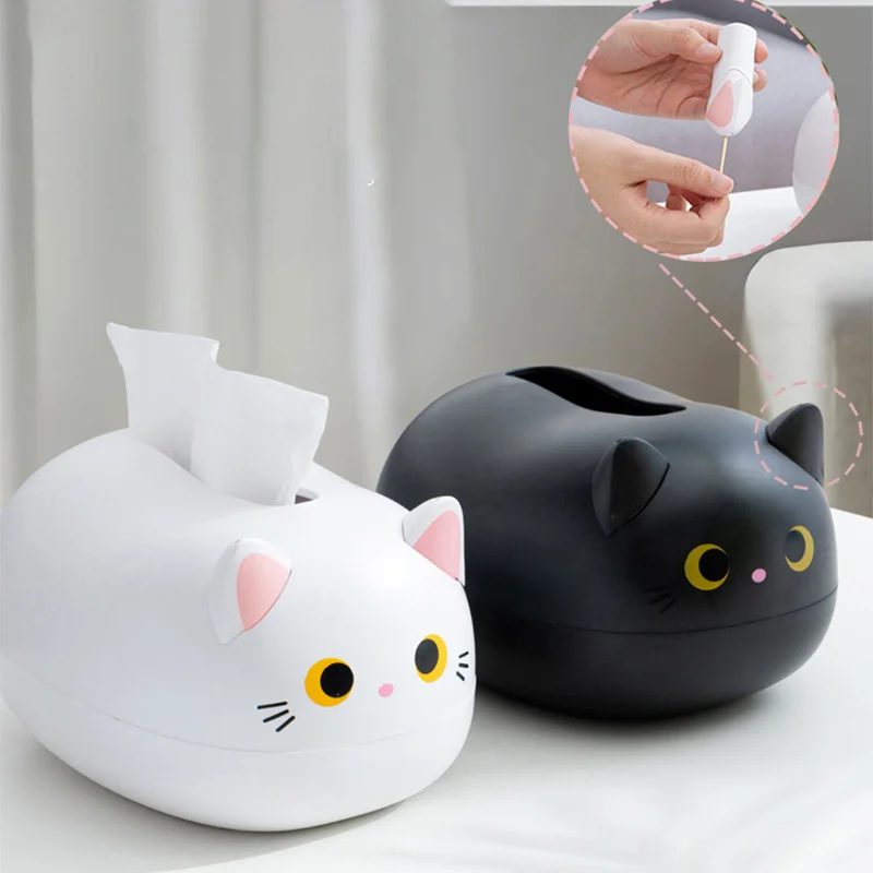 

Cartoon Cat Modeling Tissue Box Desktop Paper Holder Tabletop Storage Napkin Case Organizer Household Ornament Craft