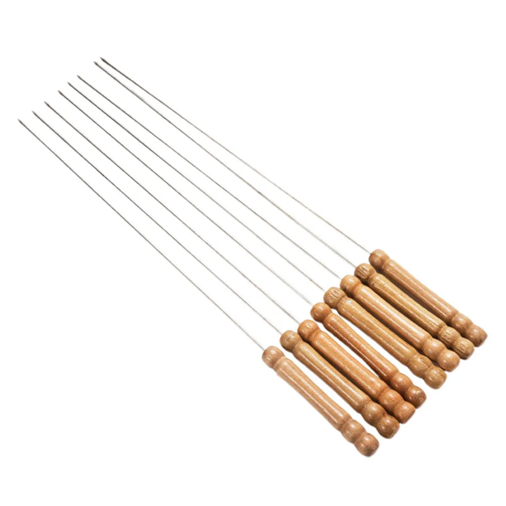 

24 Pcs Wooden Handle Metal Barbecue Skewers Grill Tools Outdoor Needles BBQ Sticks