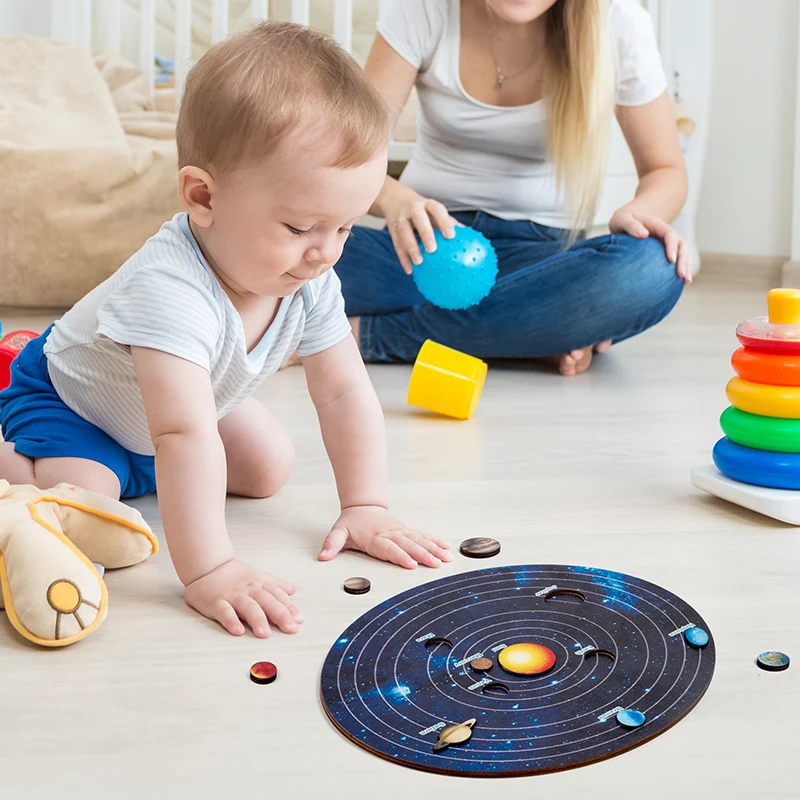 Montessori Solar System Puzzle Toy for Children Boy Girl Wooden Planets Jigsaw Board Game Toy Astronomy Educational Learning Toy