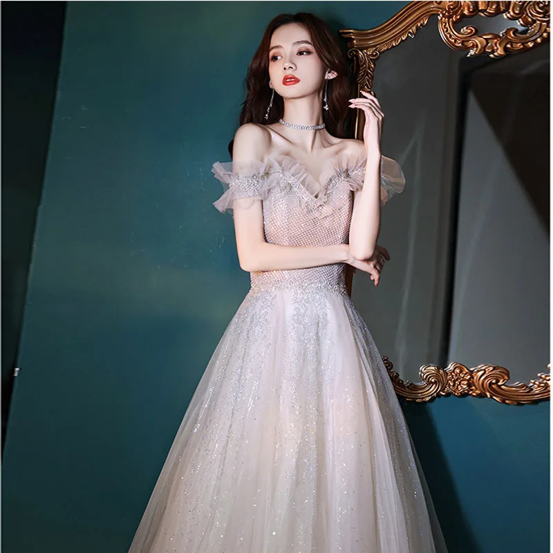 

Wedding Guest Dress One Shoulder Long Evening Dress Birthday Banquet Temperament 2024 Spring New Style Women's Clothes