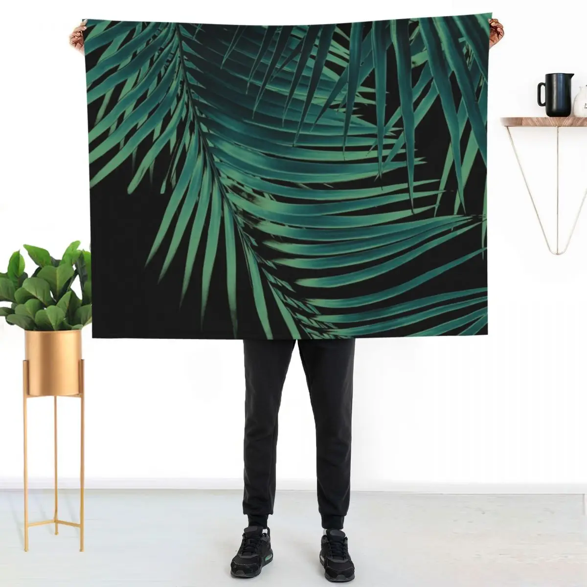 

Palm Leaves Green Vibes #5 #tropical #decor #art Throw Blanket Portable Lightweight Blanket for Travel Camping