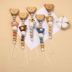 Baby Beech Wood Pacifier Clip Cartoon Animal Crochet Beads Silicone Nipple Chain For Teether Nursing Toys Baby Pacifier Chain