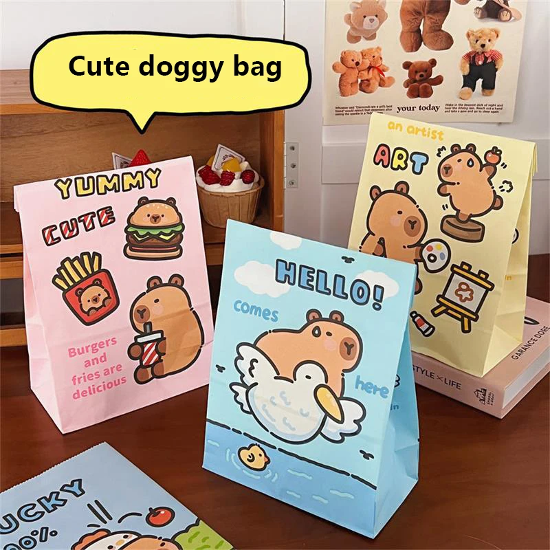 Cartoon Capybara Gift Wrapping Bag Kraft Paper Bag Cute Food Cookie Packaging Bag Bread Snacks Baking Takeaway Bags Storage Bags