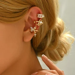 3Pc Fashion Geometry Crystal CZ Leaf Clip Earring For Women Without Piercing Punk Vintage Star Ear Cuff Wrap Adjustable Jewelry