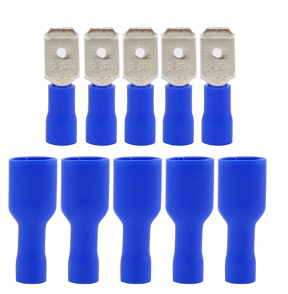 FDFD 2-250 MDD 2-250 16-14AWG Insulated Spade Crimp Wire Cable Connector Splice Terminal Male/Female Insulated Spade Connectors