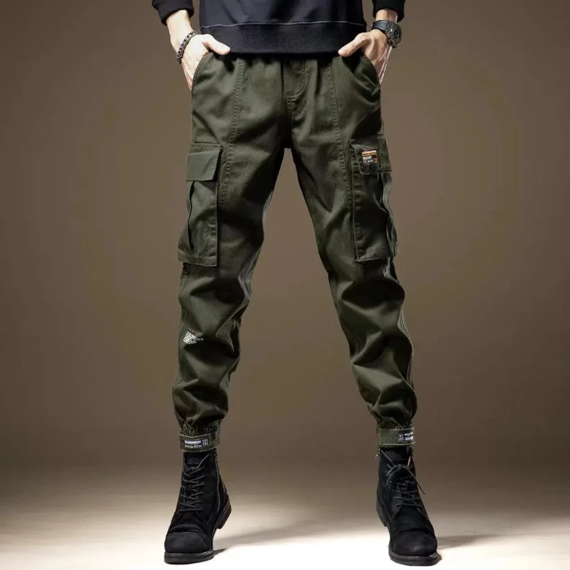 Men's Clothing Solid Color Elastic High Waist Pockets Spring Autumn Trousers Cargo Bloomers Boyfriend Casual Spring Autumn Pants