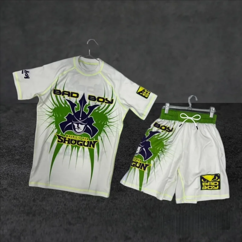 2026 New Y2K Color-Blocked Samurai Print Fighting Training Set Men's and Women's Quick-Drying Short-Sleeve and Shorts Sportswear