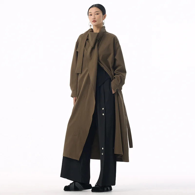 

SuperAen осенне-зимнее новое однотонное длинное пальто в английском стиле с талией и воротником-стойкой