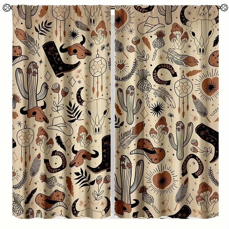 2 Pcs Western cowboy print curtains,suitable for bedroom,living room kitchen decoration,home decoration,window decoration