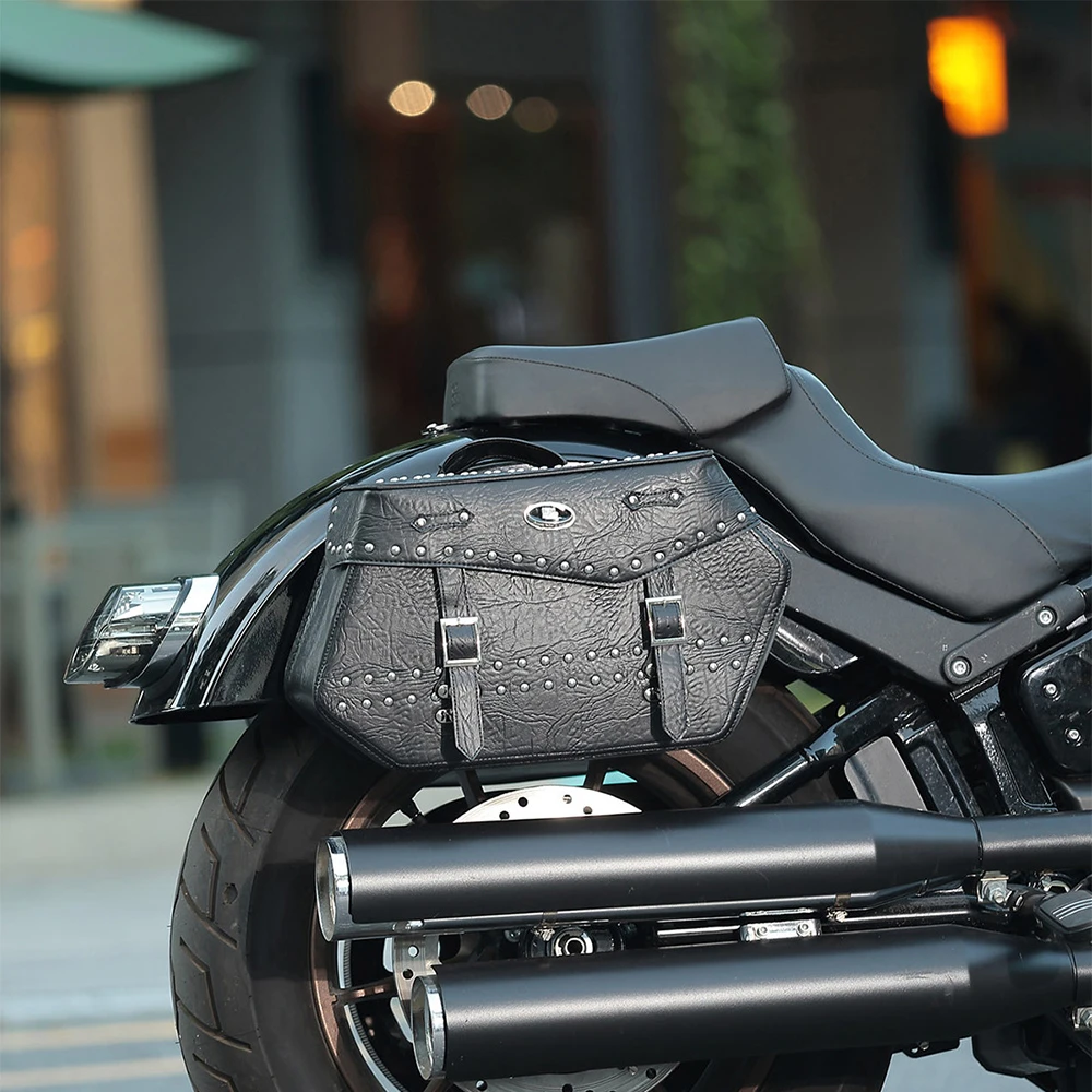 

Motorcycle Saddlebags PU Leather with Quick Release Brackets 26L Travel Luggage Bags Saddle Bag for Softail Dyna Low Rider Model