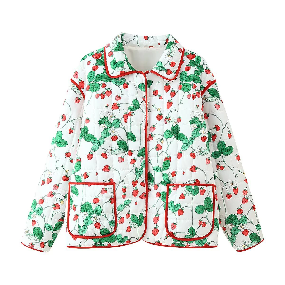 European and American style new women's fashion retro strawberry print loose single breasted cotton casual cotton jacket