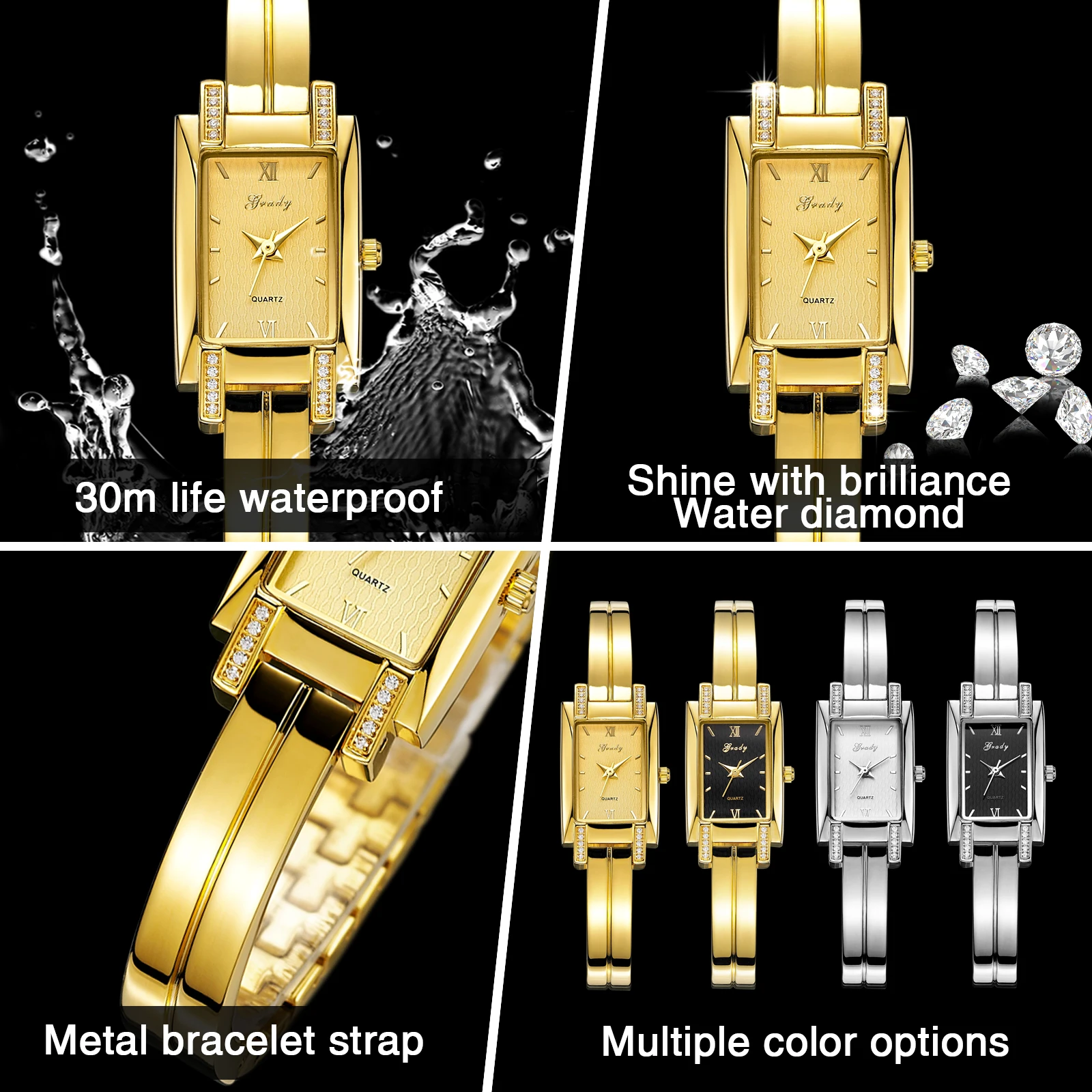 Gold Watch Women Brand Luxury Fashion Square Diamond Water Proof Relogio Feminino Free Shipping Quartz Ladies Watches