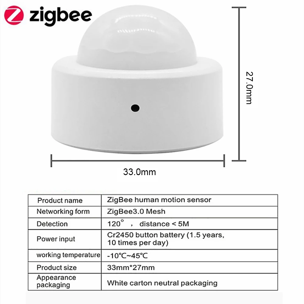 Sensor de movimiento Tuya Zigbee Mini, 2 en 1, Detector + luz Lux brillante, seguridad pasiva infrarroja, alarma antirrobo, Smart Life