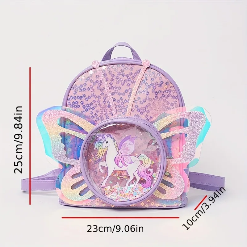 Toddlers Backpack Cartoon Unicorn Schoolbag Sequin Transparent Butterfly Wings Bookbag for Girl Kids Waterproof School Bag 2024