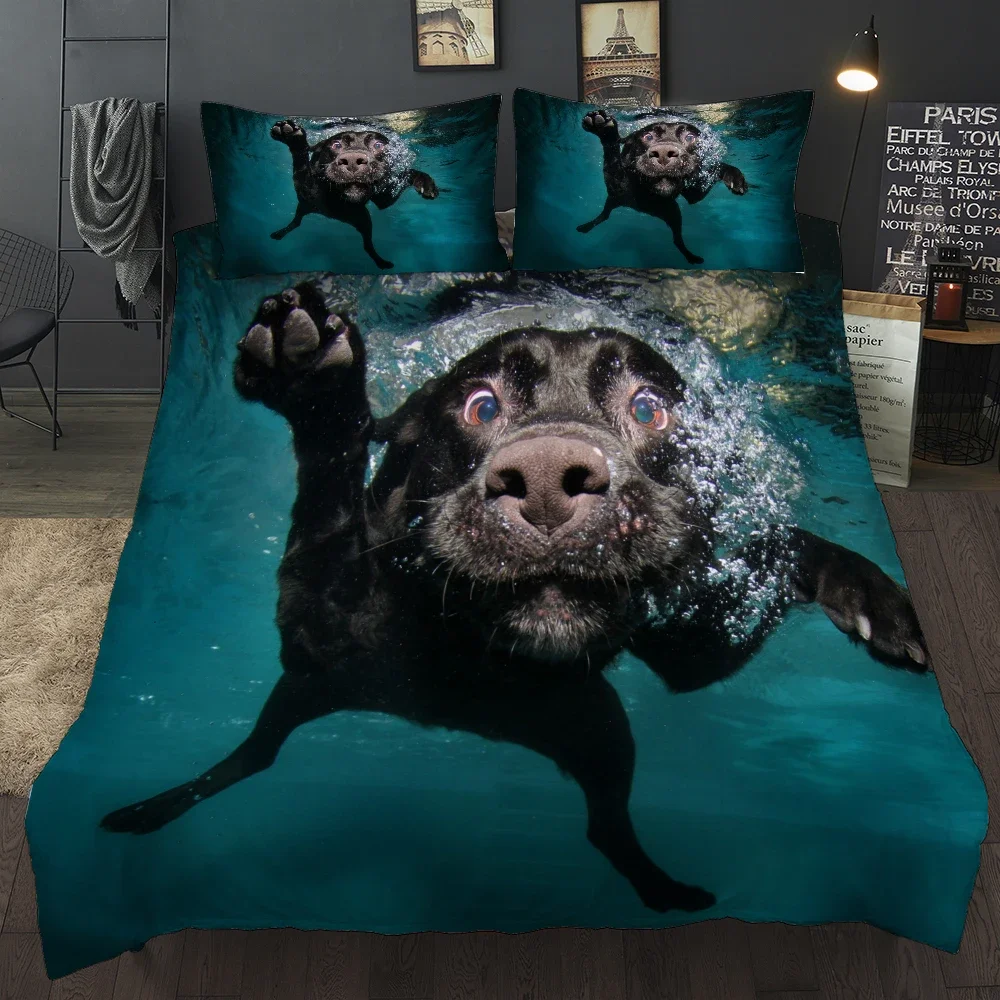 Bedclothes Winter 2/3pcs Bed Sets Swimming Dog Kids Bedding Set Digital Print 3D Dachshund Duvet Cover Set Dropship Ropa De Cama