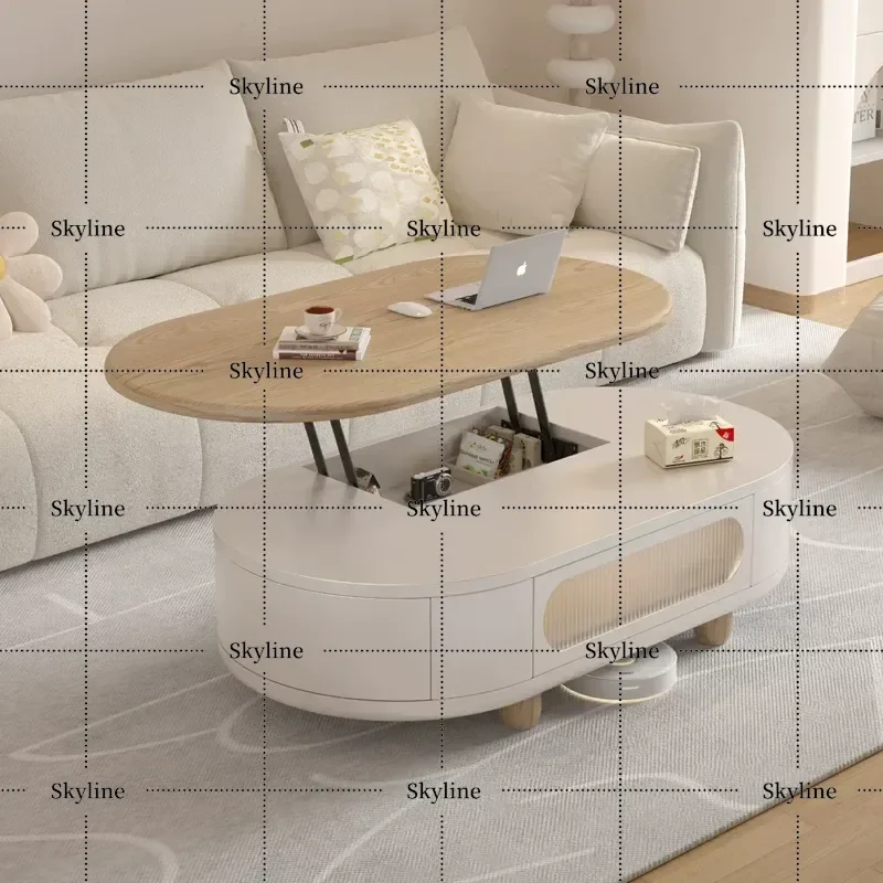 for Log Cream Wind Lift Coffee Table Dining Table Dual Purpose Two in One Multi Functional Movable Living Room Household