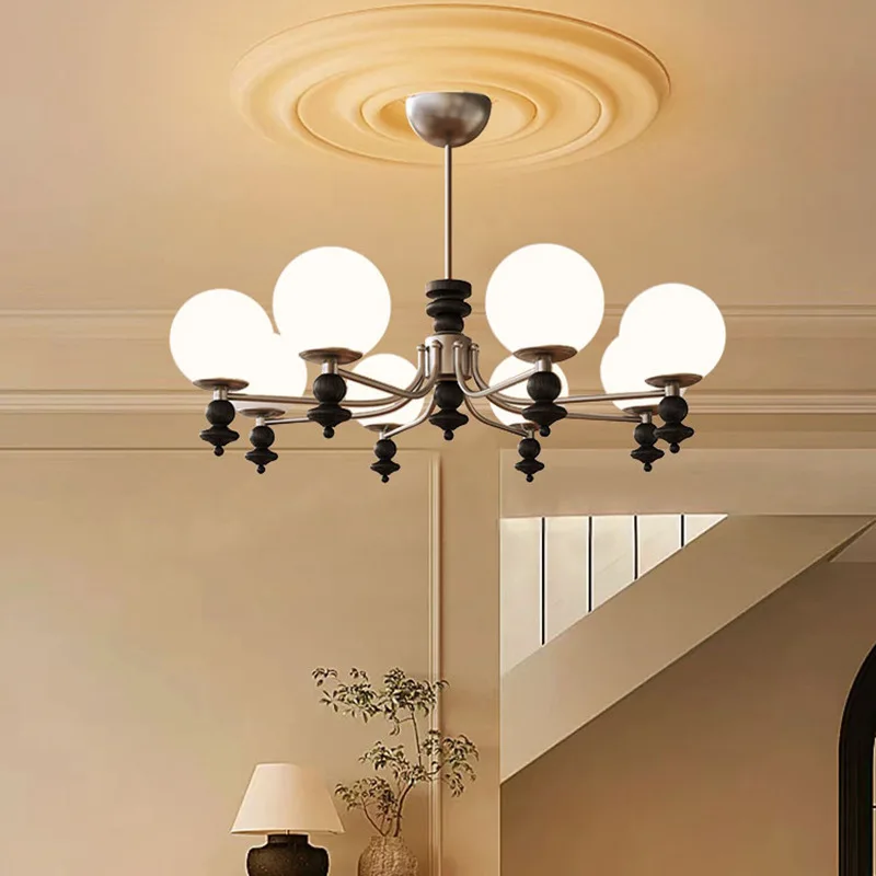 French medieval style living room chandelier dining room bedroom magic bean chandelier American retro solid wood lamps