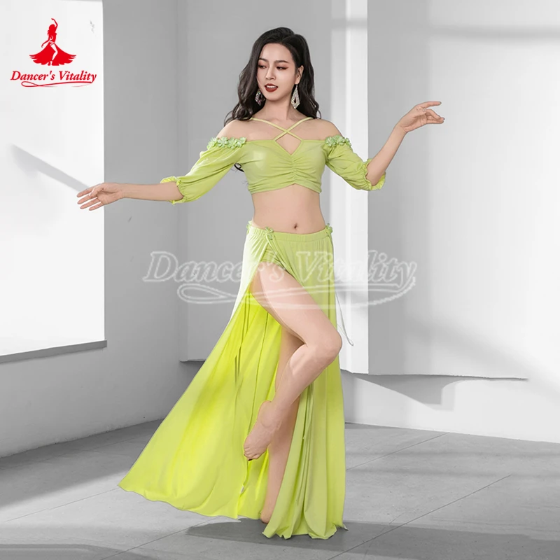 

BellyDance Set Women's Sexy Off Shoulder Top+Split Long Skirt 2pcs Adult Female Oriental Dance Professional Practice Clothes
