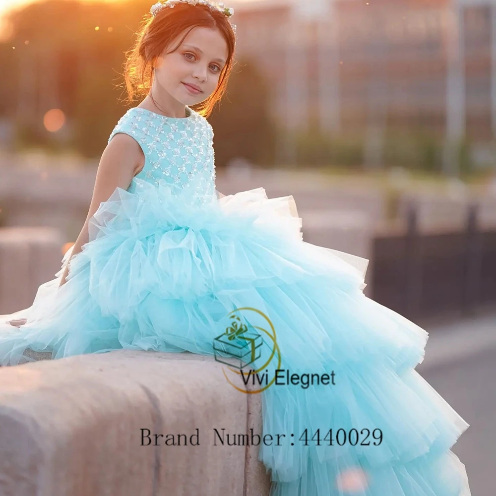 Elegant Flower Girl Dresses for Party 2023 New Summer Lace Up Cap Sleeve Wedding Party Gowns with Sequined Bow فساتين للحفلات ال