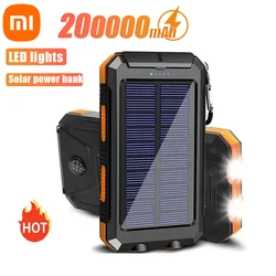 Miniso New 200000mAh Solar Power Bank Outdoor Portable Charger Powerbank Waterproof External Battery Charging with LED Light