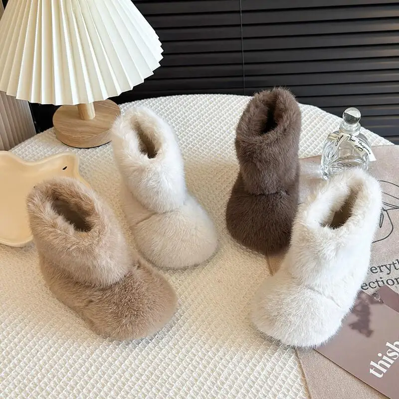 

Популярная повседневная обувь Kawaii y2k, модная детская обувь, детские пушистые ботинки в корейском стиле, новые зимние ботинки для девочек, толстая теплая мягкая подошва