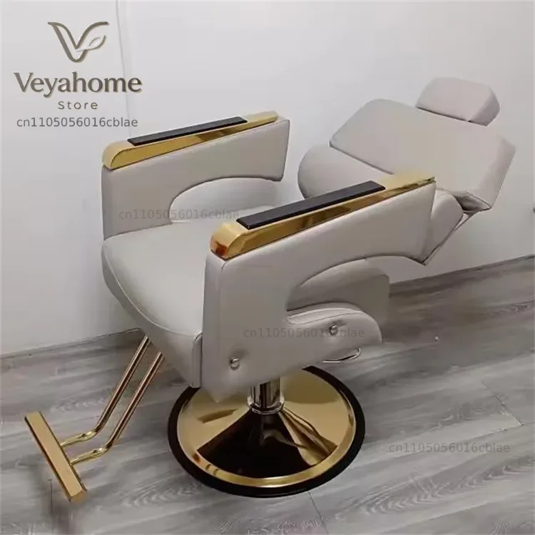 Reclining Styling Hairdressing Chair with Black Aluminium Metal Frame CustomBarber Shop Salon Furniture