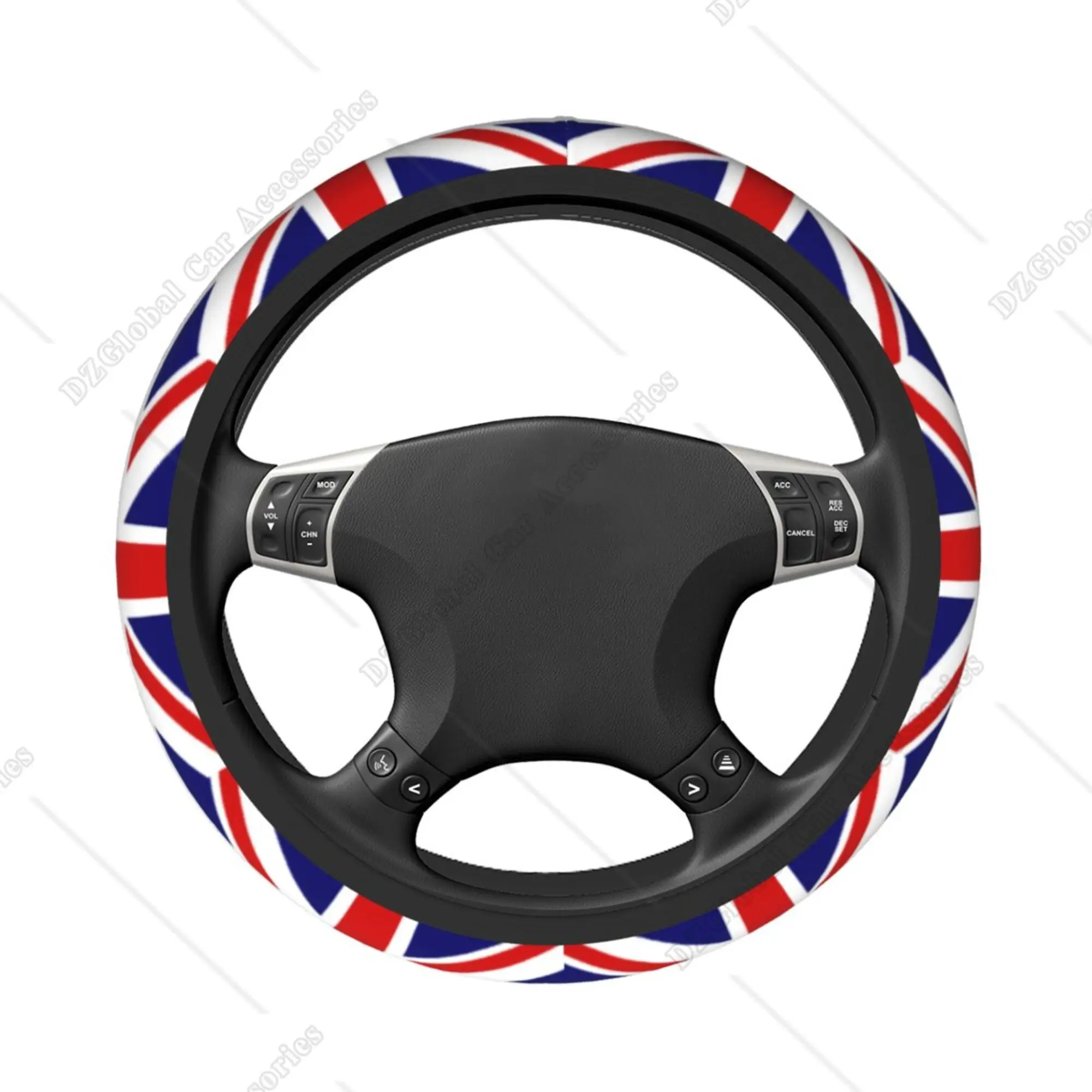 UK Flag Car Steering Wheel Cover United Kingdom Union Jack Red Stretchy Soft Car Accessories Interior Decor Universal 15 Inch