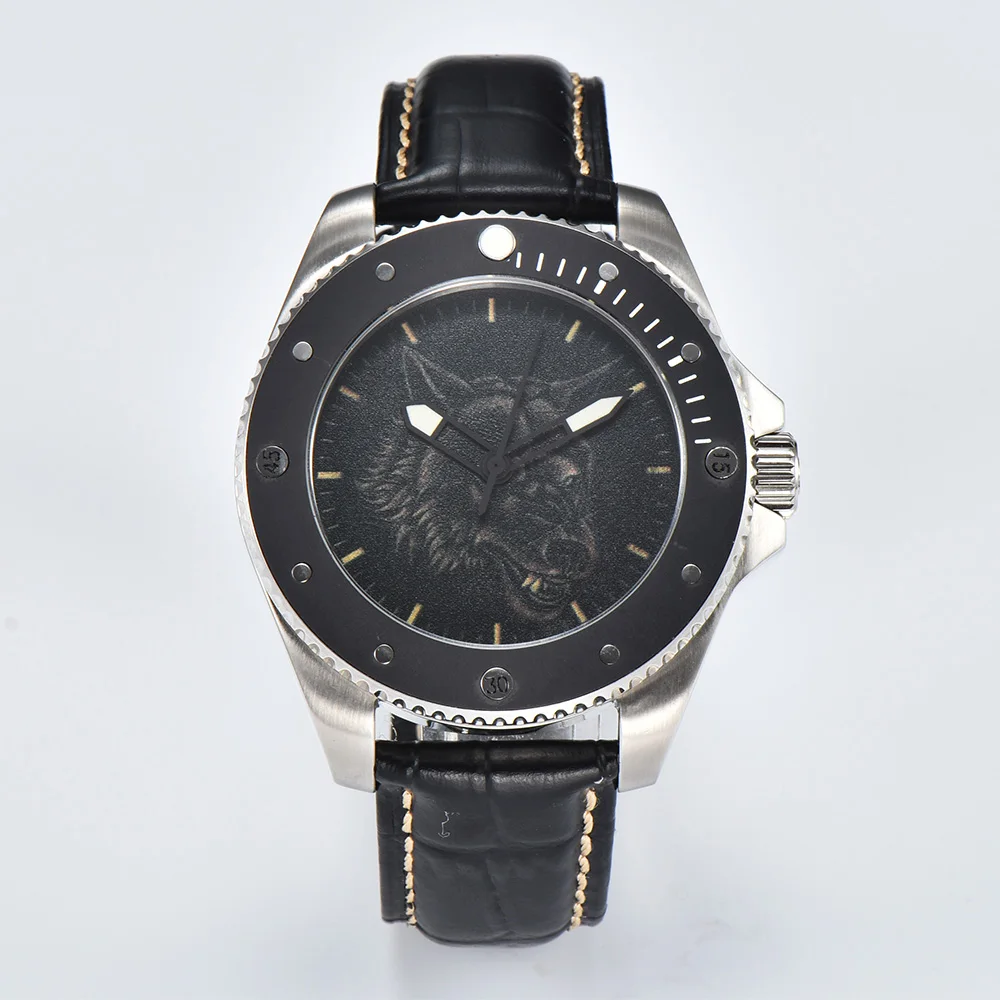 Parnis 43mm Sapphire jam tangan pria otomatis safir kustom Dial gambar Bezel keramik