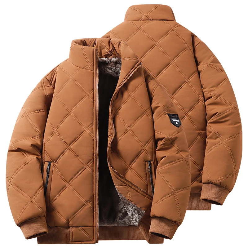

Winter Jacket Men Thick Warm Windproof Coat Fleece Thickened Warm Baseball Jacket Solid Color Zipper Large Size Top Outwear