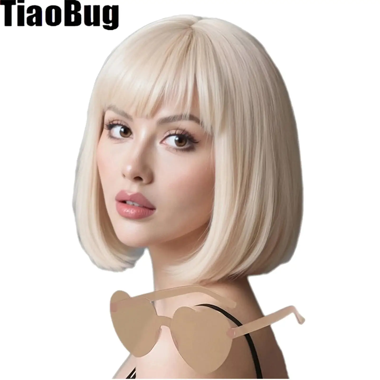 

Синтетические короткие парики из волокна для косплея и вечеринок с солнцезащитными очками в форме сердца и сеткой для волос для украшения на Хэллоуин и для выпускных вечеров