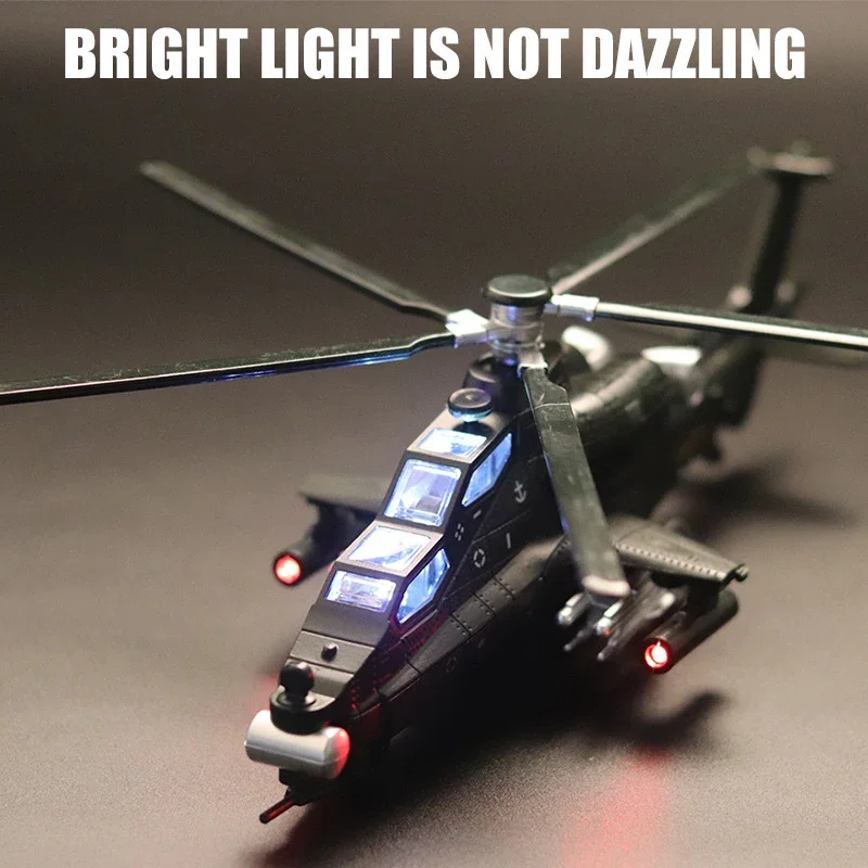 1:72 WZ-10 Helicopter Toyalloy Diecast Metal Model Sound & Light Toy Helicopter Fighter Model Collection Ornament Children Gift