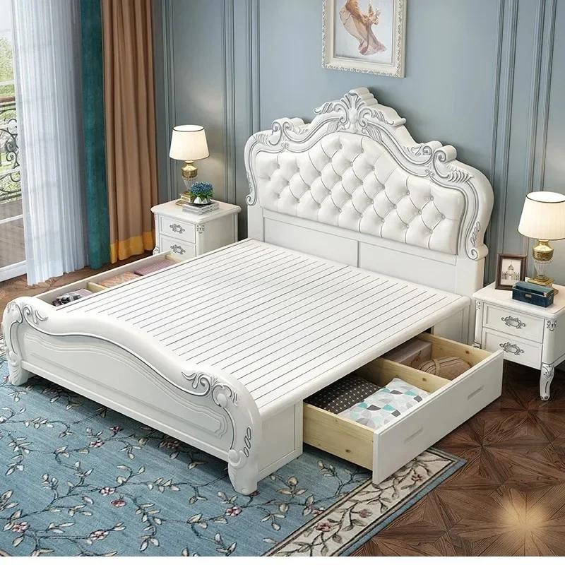European Wood Frame Bed Modern Platform Designer Wooden Full Set Bed Double Headboards Unique Camas De Casal Home Furniture
